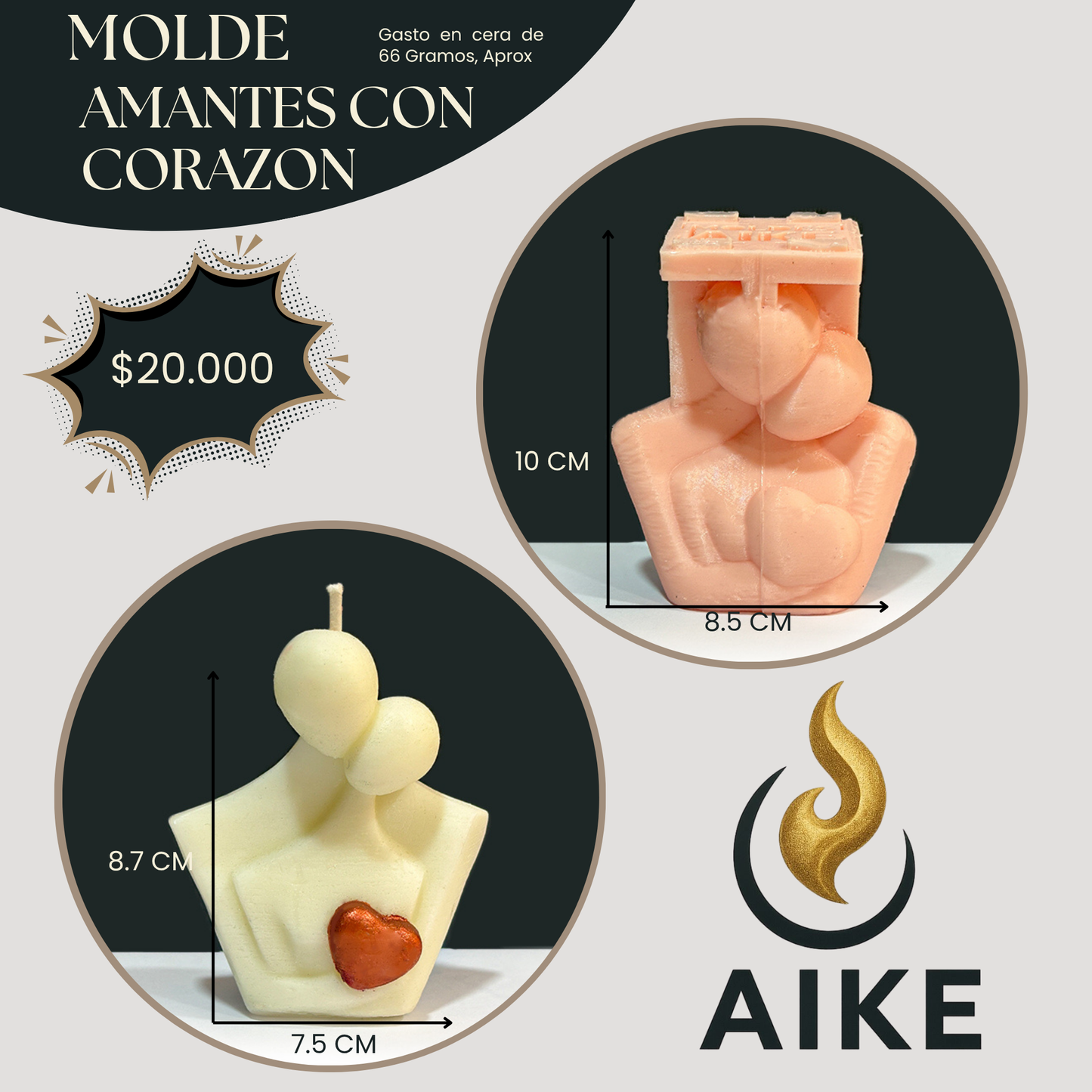 Molde Amantes con Corazón para Velas | Molde de Silicona 3D Decorativo Romántico