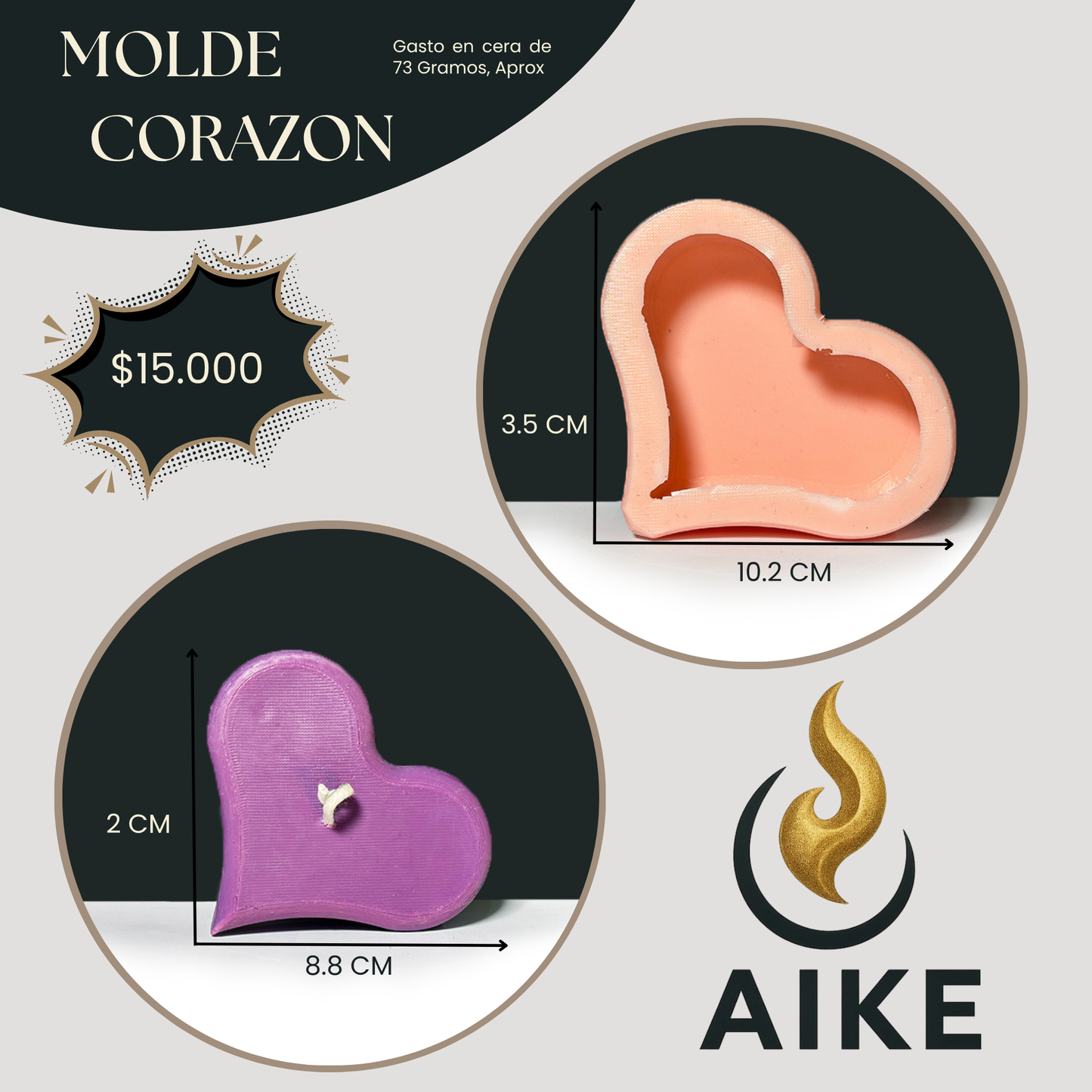 Molde Corazón para Velas Artesanales y Aromáticas | Molde de Silicona 3D Decorativo
