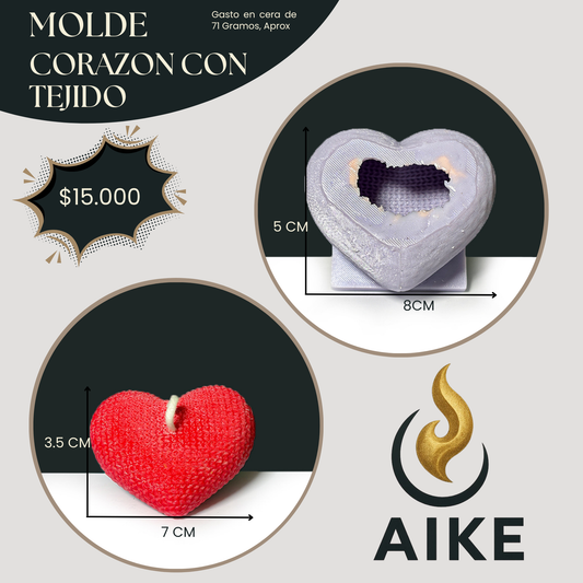 Molde Corazón Tejido para Velas | Molde de Silicona 3D Efecto Crochet Decorativo