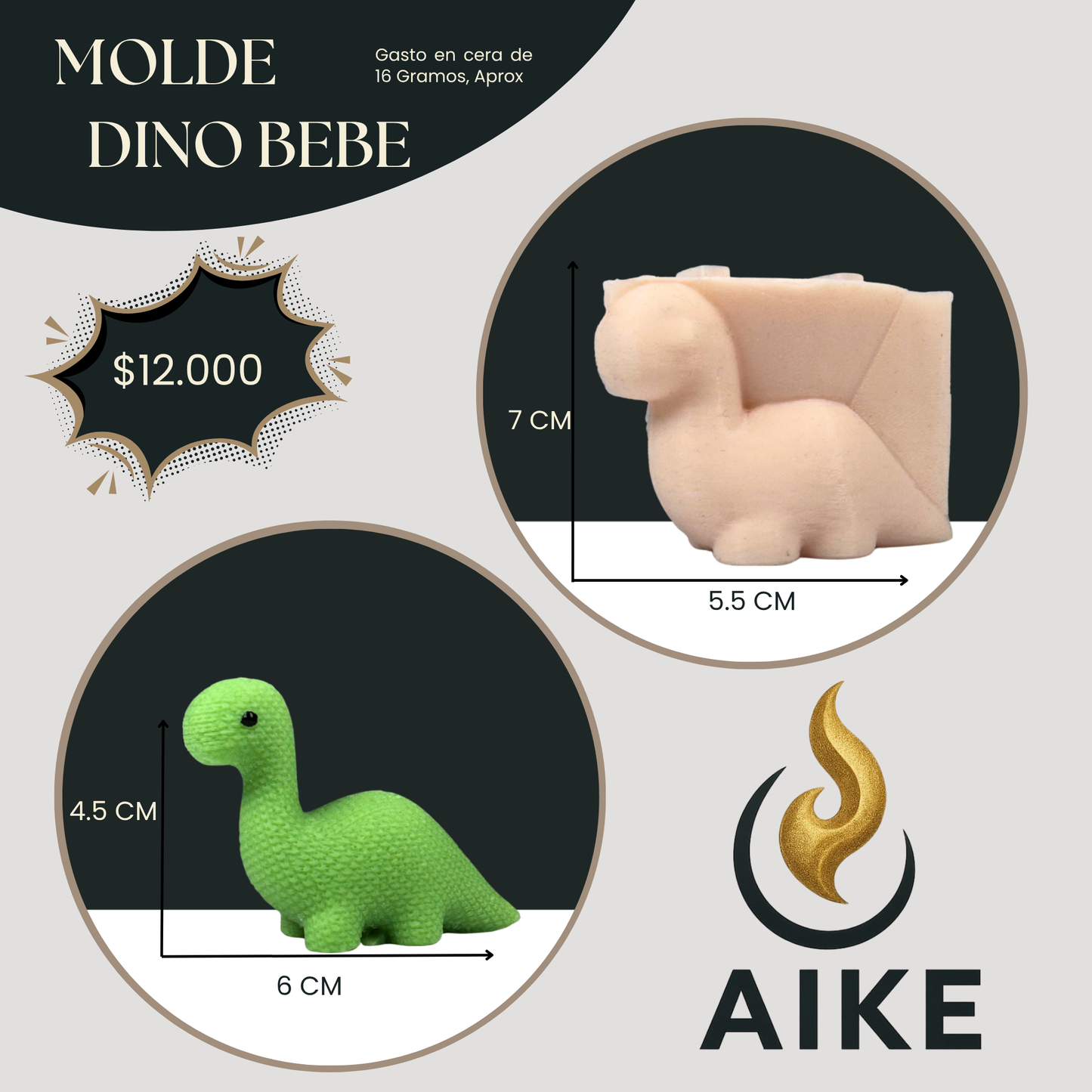 Molde Dinosaurio Bebé para Velas | Molde Infantil Decorativo en Silicona
