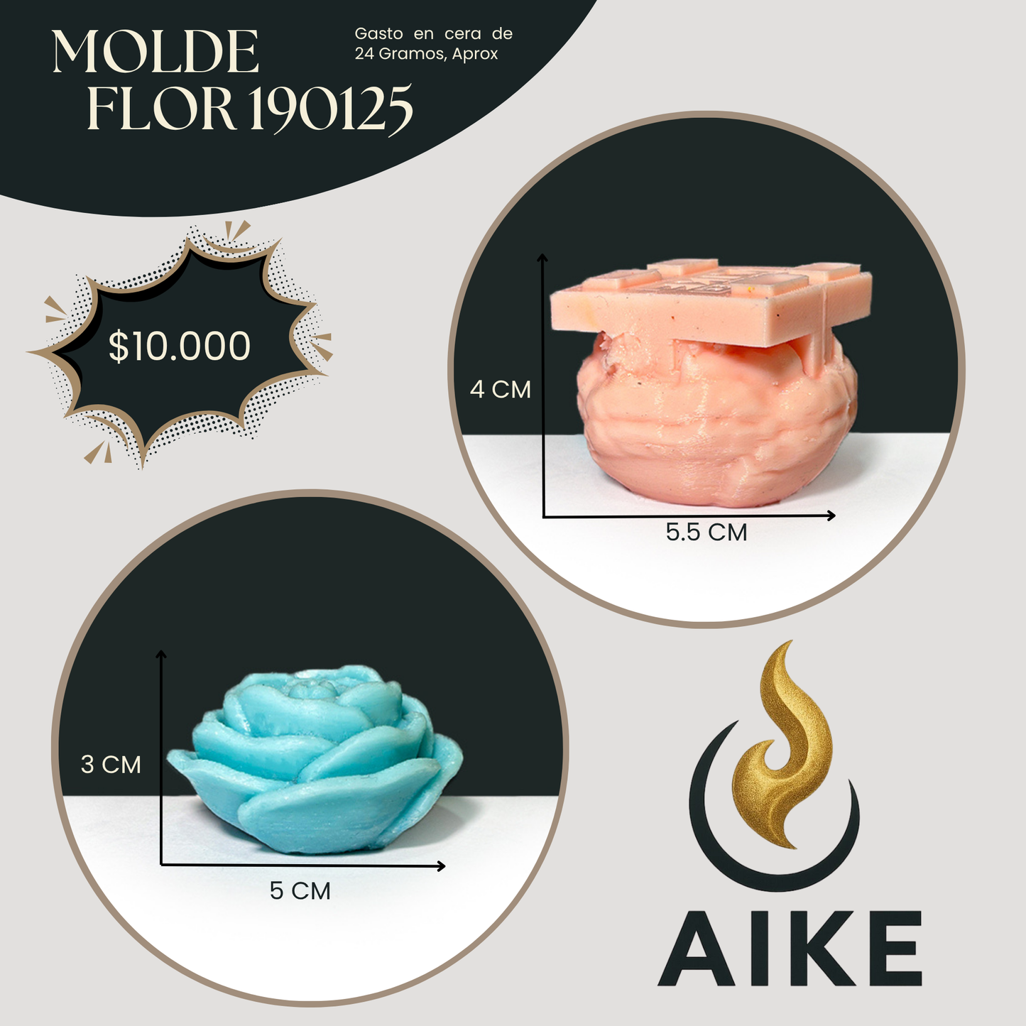 Molde Flor 190125 Tipo Rosa para Velas | Molde de Silicona 3D Decorativo