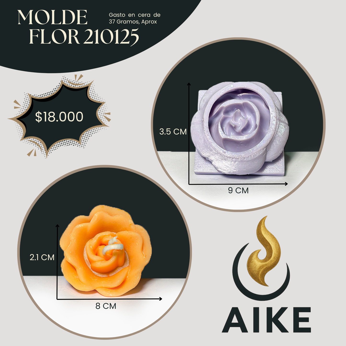 Molde Flor 210125 Tipo Rosa Grande para Velas | Molde de Silicona 3D Decorativo