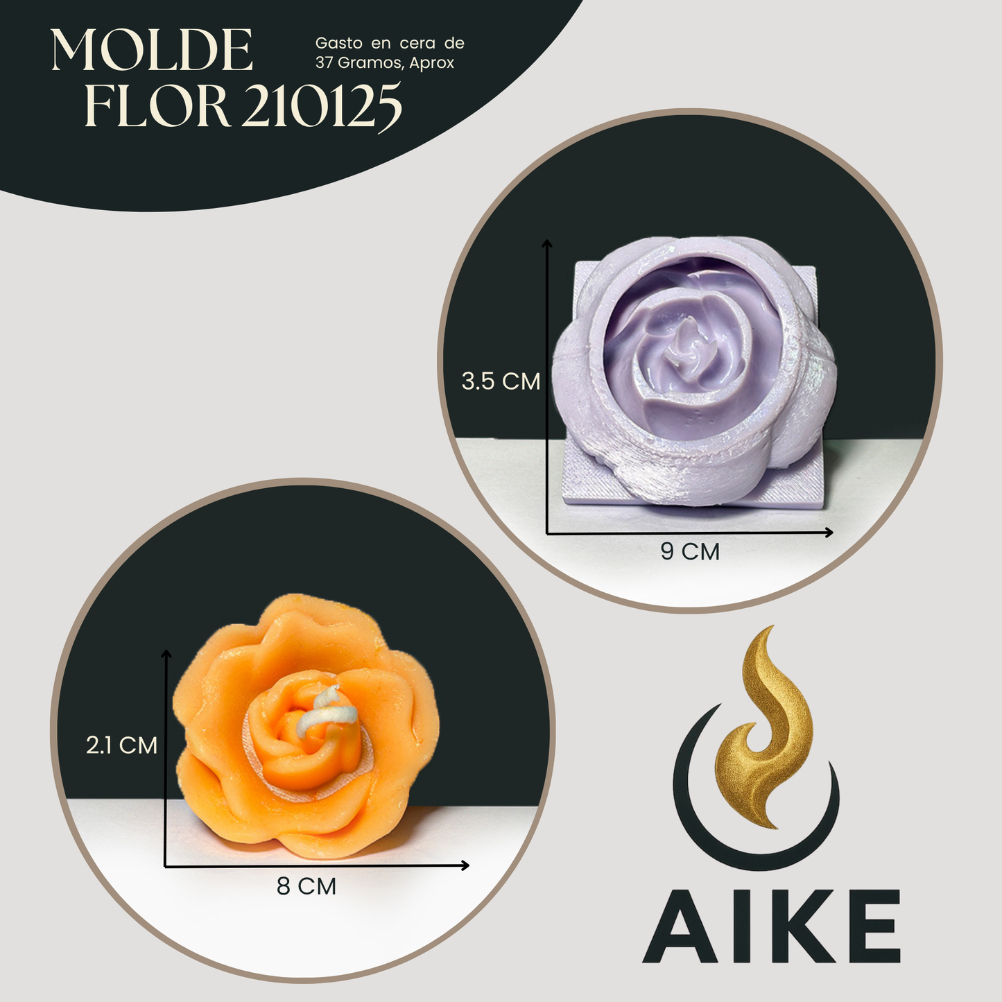 Molde Flor 210125 Tipo Rosa Grande para Velas | Molde de Silicona 3D Decorativo