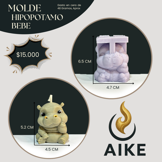 Molde Hipopótamo Bebé para Velas | Molde Animal Infantil en Silicona