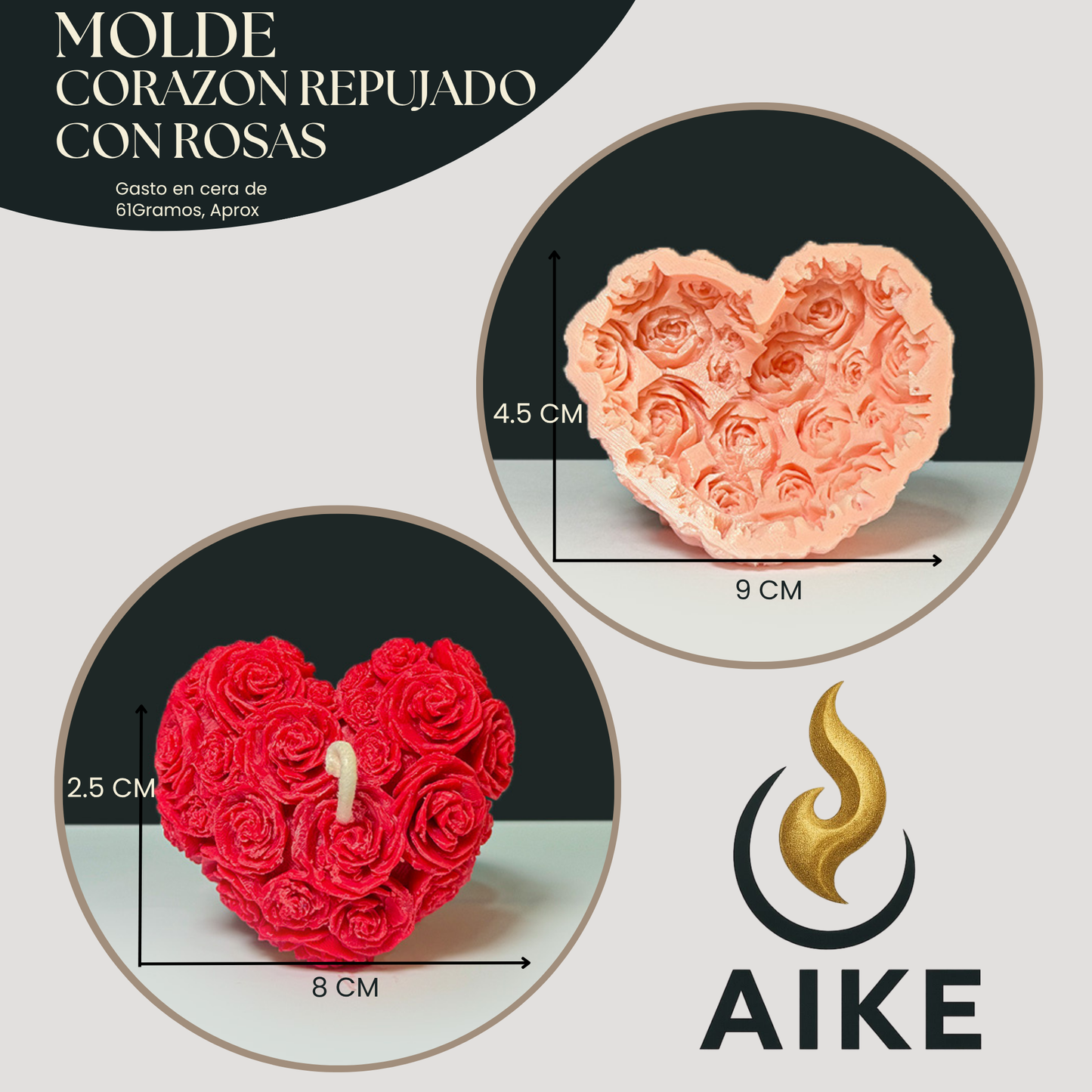 Molde Corazón con Rosas para Velas Artesanales y Aromáticas | Molde de Silicona 3D Decorativo