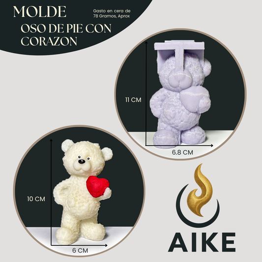 Molde Oso de Pie con Corazón para Velas Artesanales y Aromáticas | Molde de Silicona 3D Decorativo