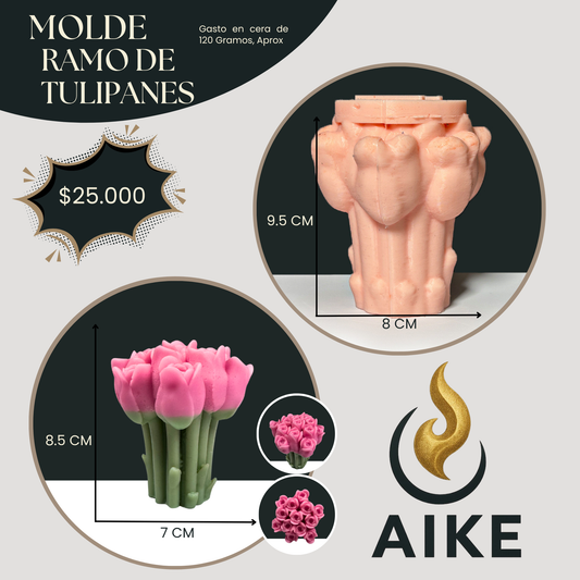 Molde Ramo de Tulipanes para Velas | Molde de Silicona 3D Decorativo Floral