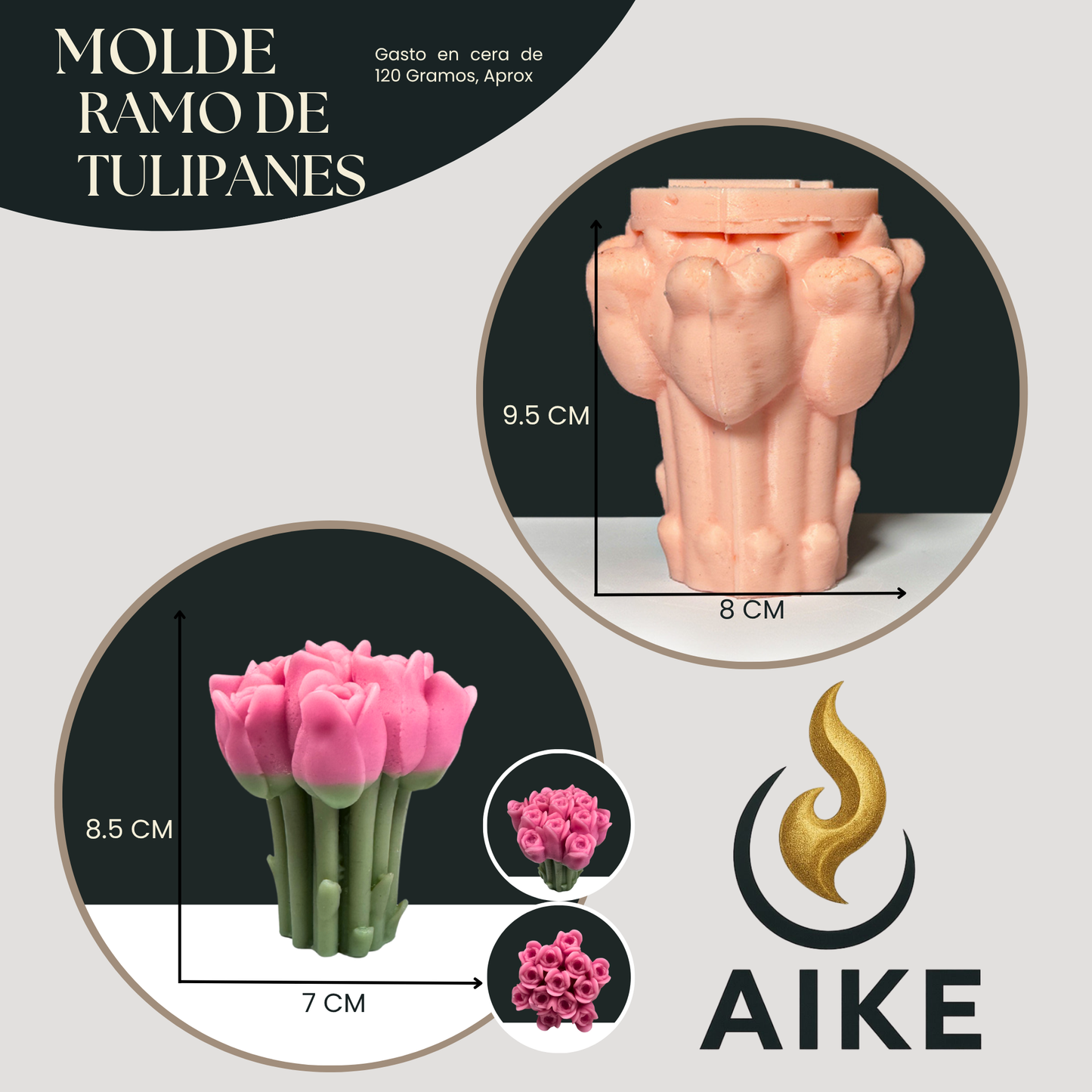 Molde Ramo de Tulipanes para Velas | Molde de Silicona 3D Decorativo Floral