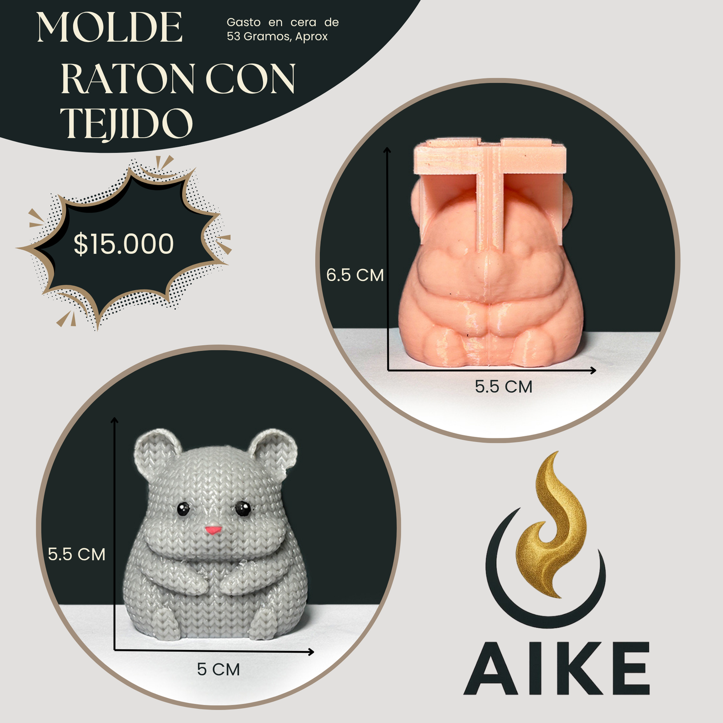 Molde Ratón Tejido para Velas | Molde Silicona 3D Efecto Crochet Decorativo