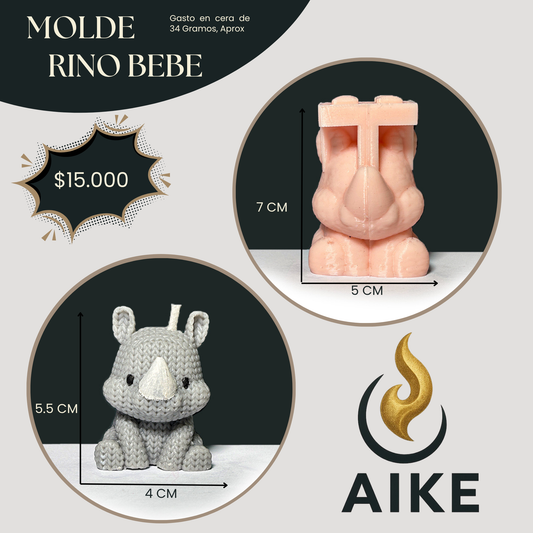 Molde Rino Bebé para Velas | Molde Rinoceronte Infantil en Silicona